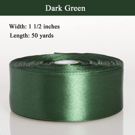 YASEO 1 1/2 Inch Dark Green Solid Satin Ribbon, 50 Yards Craft Fabric Ribbon for Gift Wrapping Floral Bouquets Wedding Party Decoration