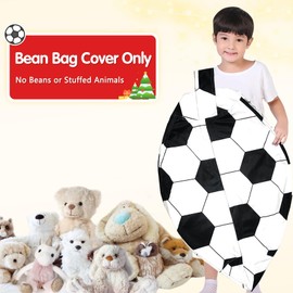 Lukeight Stuffed Animal Storage for Boys and Girls, Stuffed Animal Storage Bean Bag Chair for Kids, Soccer Bean Bag Cover, Soccer Bean Bag Chairs for Kids, (No Beans) Large