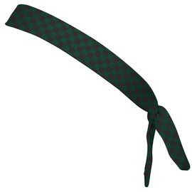 Checkerboard Forest Green & Black Elastic Tie Running Fitness Skinny Headbands Made In USA
