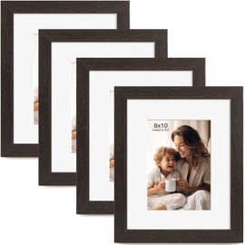 FinalFind 8x10 Picture Frame with Mat for 5x7, Set of 4 Black Wood Grain 8 x 10 Picture Frames Display on Tabletop or Wall Mounting (4 Pack，Black)