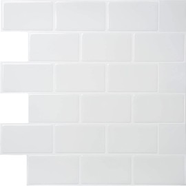 Dream Sticker SUB-01 Subway Tile Sticker Metro Tile Sheet Mosaic Tile Sheet Kitchen Heat Resistant Waterproof Removable (White x White, 1 Sheet)