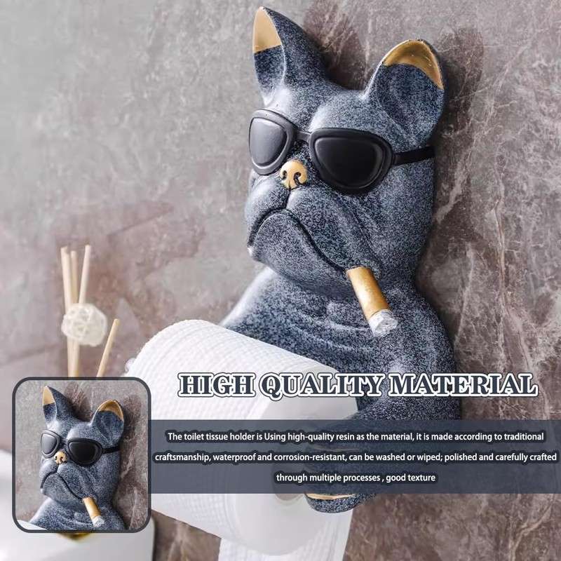 Tissue Roll Dispenser Cute Bulldog-Shaped Toilet Paper Holder, Creative Wall