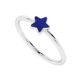 LUSTRE AND LIGHT Star-Shape Natural Lapis Lazuli Stackable Ring for Women in Sterling Silver, September Birthstone Jewelry Gifts for Her Birthday, Anniversary, Christmas (Bezel-Set, US-8)