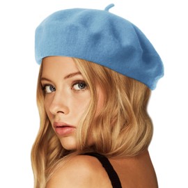 Wheebo Wool Beret Hat,Solid Color French Style Winter Warm Cap for Women Girls (Azure)