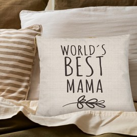 PUHEI Mama Gifts Pillow Covers 18x18, Best Mom Gifts for Mother's Day Birthday from Daughter Son, World's Best Mama Decorative Throw Pillow Cover for Home Bedroom Living Room Couch Bed