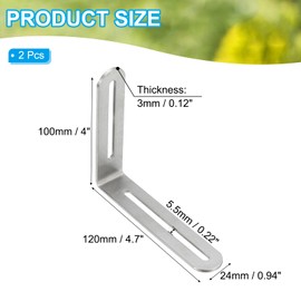 PATIKIL 4 18/25" Adjustable L-Shaped Corner Brace with Slots 2 Slidable Slot Joint Right Angle Bracket Metal Corner Connector Bracket for Wood Chair Furniture Silver