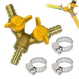 Huybaa 4pcs Brass 3-Way Valve with Hose Connector & Ball Valve - Y Hose Connector for Water, Gas, Air (13-19mm Hose Diameter)