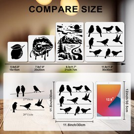 MAYJOYDIY Pack of 2 Birds on Wires 30 x 30 cm Sparrows Silhouette Reusable Stencils Drawing Stencils for Flying Birds with Brush for Wood Furniture Walls Fabrics