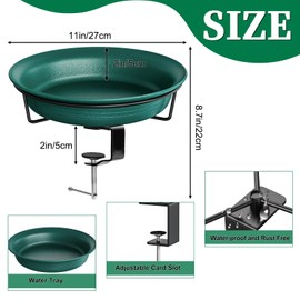 VeyFolzin.st Deck Mounted Bird Bath Bowl Spa for Outside, Detachable Unheated Birdbath Bowl and Heavy Duty Sturdy Clamp, Outdoor Garden Mounted Birdfeeder for Attracting Birds (Green)