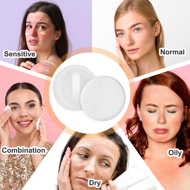 10Pcs 100% Cotton Round Dusting Powder Puff, White Round Velour