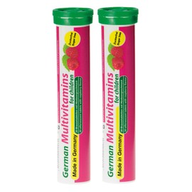German Multvitamin for Children 8 Vitamins - 40 Vegan Drink Effervescent Tablets - Raspberry Flavor - Made in Germany