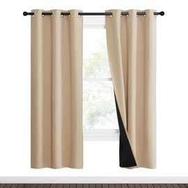 NICETOWN Living Room Completely Shaded Draperies, Set of 2, W37 x L70, Biscotti Beige, Privacy Protection & Noise Reducing Black Lined Insulated Window Treatment Curtain Panels for Patio Door