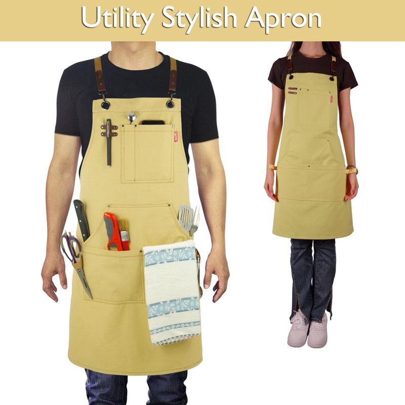 Stenffy Kitchen Apron, Work Apron, Canvas, Multiple Pockets, Gardening, Painting,