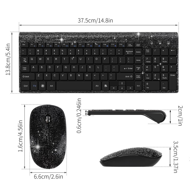 Dazzling Luxury Keyboard and Mouse Wireless, Sparkly Bling Rhinestone Wireless