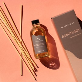GP Candle Co. Sanctuary (Leather + Incense) 4 oz. Reed Diffuser - 8 reeds with aromatherapy fragrance oil in glass bottle