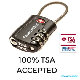 2 Pack TSA Approved Travel Combination Cable Luggage Locks for Suitcases & Backpacks - Black