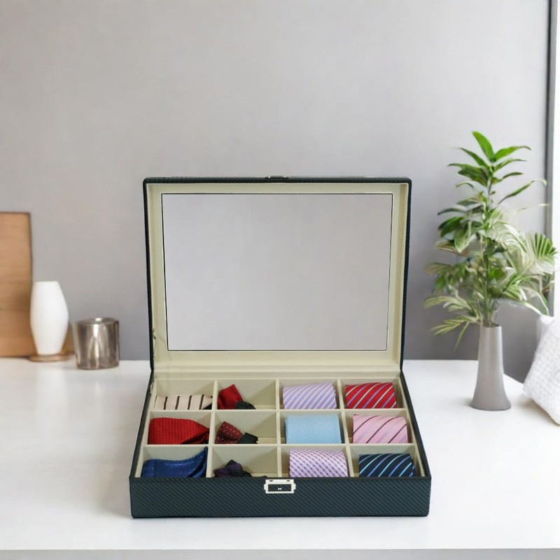Tie Display Case for 12 Ties, Belts, and Men's Accessories