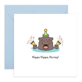 Birthday Card Celebration for Him or Her - 'Hippo Hooray' - Gifts for Friends, Colleagues, Coworker, Brother, Sister, Celebrate - Comes with Fun Stickers