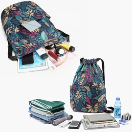 Veyarien Drawstring Gym Bag Backpack, Water Resistant Nylon String Beach Bags Sackpack Backpacks for Travel Sports Yoga (Leaf)