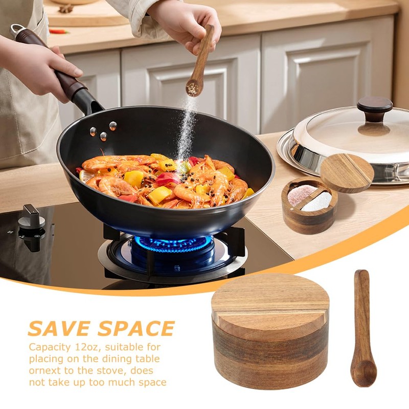 Saycker Wood Salt and Pepper Bowl, with Swivel Lid and
