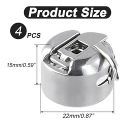 Pack of 4 Stainless Steel Bobbin Cases for Sewing Machines, Universal Bobbin Case Compatible with Front Loader Class 15 Sewing Machines for Professional Tailors and Hobby Sewers, 22 mm