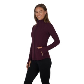 Yogalicious Womens Ultra Soft Lightweight Full Zip Yoga Jacket with Pockets - Cabernet Nude Tech - Small