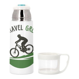 Stainless Steel Vacuum Flask with Integrated Cup - I Travel Green Mountain Bike Travel Nature - 350ml - Thermos Flask