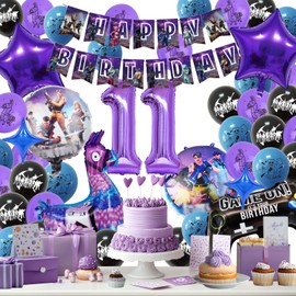 11th Video Game Foil Balloons, Birthday Decorations Gameing Theme Party Decorations Happy Birthday Banner Party Supplies Latex Balloons 11 Years Old Boys Gamers Lovers