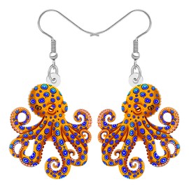 YAYAKO Cool Pirate Octopus Earrings Acrylic Dangle Sea Animals Charms Ocean Jewellery Pirate Costume Accessories Women Ocean Lovers Gifts (Orange)