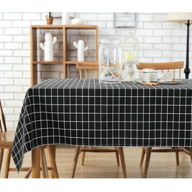 Bringsine Fashion Classic Rectangular Cotton Linen Black Check Tablecloth Oblong for Dinner Picnic Table Cloth Home Deco(55 X 87 Inch)