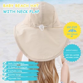 Pesaat Baby Sun Hat Girls with UV Protection Sun Hat Baby Boy with Neck Protection Summer Hat Children Baby Hat Summer (Dinosaur-Royal Blue, Size 3-12 Months (44-48)), beige, Ages 4 - 8