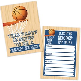 Old Blue Door Invites Basketball Birthday Party Invitations for Kids (20 Count with Envelopes) - Boys Sports Basketball Party Supplies - Hoops Slam Dunk Invites