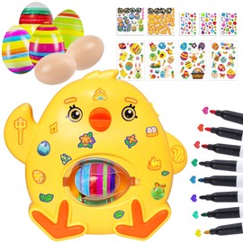 Ficlwigkis Easter Egg Decorating Kit DIY Easter Egg Spinner Kit with 3 Stickers,6 Plastic Eggs & 8 Markers,Fun Easter Gifts Easter Crafts for Kids
