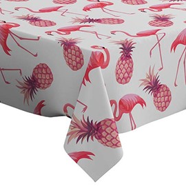 Q-Beans Rectangle Decorative Tablecloth [Size: 52 x 70 inch], Washable and Reusable Table Cloth Cover for Indoor and Outdoor (Flamingos Pineapples)