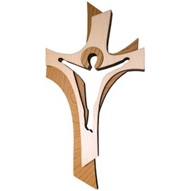 Kaltner Präsente Geschenkidee - 30 cm Wandkreuz Echtes Holz Kreuz Kruzifix Auferstehungskreuz für die Wand modern gefertigt im Grödner Tal Südtirol