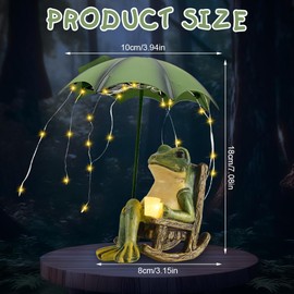 SGZIOO Deko Frosch für Draußen, Solar Frosch Gartendeko, Frosch Deko Garten mit Wasserdicht Lichterketten Regenschirm, Lustige Frosch Statue, Tier Garten Statue für Terrasse Rasen Teiche