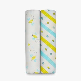 A toddler thing Organic Cotton Muslin Cotton Swaddle(Pack of 2) - Buzzing Bees Multicolor