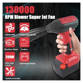 Jet Fan Mini Blower，130000 RPM Cordless Air Duster Comaptible with Milwaukee M18 18V Batteries with 4-Speed Control for Car Dust Cleaning, Outdoors BBQ Leaf Cleaning, Sofa's Pet Hair Cleaning