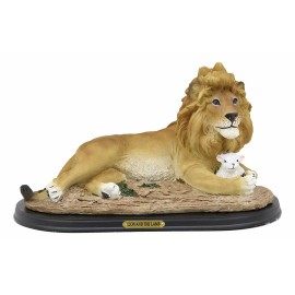 Lion and The Lamb Statue With Base And Brass Plate Title 10.75"L Figurine Bible