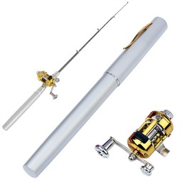 Pocket Size Fishing Rod Telescopic Pen Fishing Rod Mini Pocket Foldable Fishing Rod Kit with Rotating Reel Combination Portable Fishing Rod Pen for Outdoor Fishing (Silver)