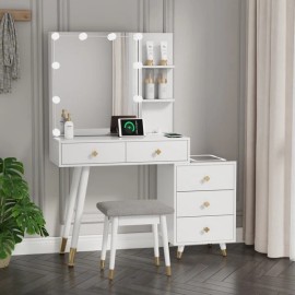 Unbranded NEW Dressing Table Set 5 Drawers 2-Layer Shelf Mirror Cabinet Led Light White