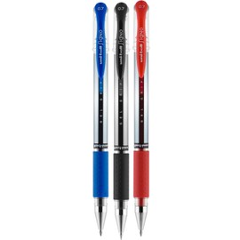 Advantage Gifts Signo Gel Grip Roller Ball Point Stick Pen,Black/Blue/Red Ink, Medium Point, Pack of 3, Bundle with Plastic Reusable Pouch