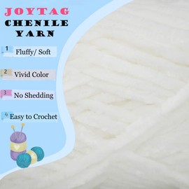 Velvet Chenille Yarn for Crocheting White Velvet Yarn Fluffy Yarn Plush Yarn Thick Bulky Chunky Chenille Velvet Yarn Soft Baby Blanket Yarn for Crocheting Hand Knitting 100g-White