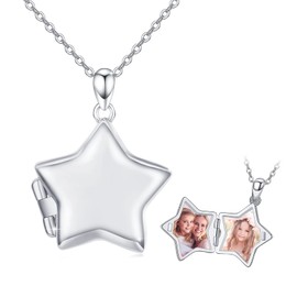 OHAYOO Locket for Opening Pictures 925 Sterling Silver Star Chain Girls with Picture Photo Amulet for Opening Star Jewellery Gifts for Women Girls Children, Sterling Silver, No Gemstone