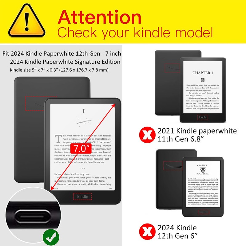 Reelau Case Compatible with 2024 Kindle Paperwhite 12th Generation 7