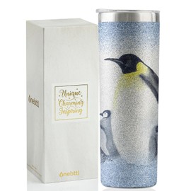 Onebttl Penguin Gifts for Women Teens, Penguin Tumbler for Penguin Lovers on Birthday, Mother's Day, Cute 20 oz Insulated Stainless Steel Tumbler with Lid and Straw - Glitter Penguins in The Snow