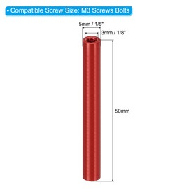 PATIKIL 6pcs M3 Metal Threaded Standoff Spacer Nuts, Round Aluminum Spacers Female Coupling Screws, 1/8" ID x 3/16" OD, Red, (50mm L)