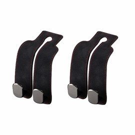 CONEATI Car Seat Back Storage Hooks, Leather Headrest Double Hook Holder, Automotive Seat Back Organizers for Mobile Phones, Purses (2-Pack Black)