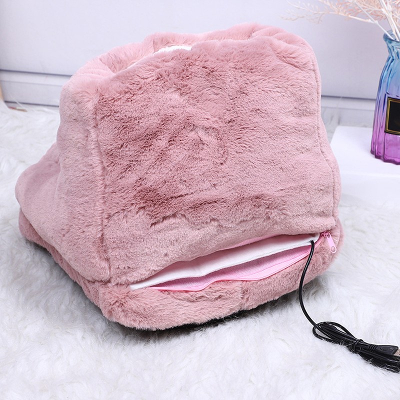 Electric Heated Foot Warmer Pink 5V USB Rechargeable Thickened Foot