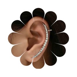 Sttiafay Boho Rhinestone Ear Cuff Earrings CZ Rhinestone Ear Climber Earrings Silver Crystal Wrap Crawler Earrings Non Piercing Clip on Earrings Jewelry for Women